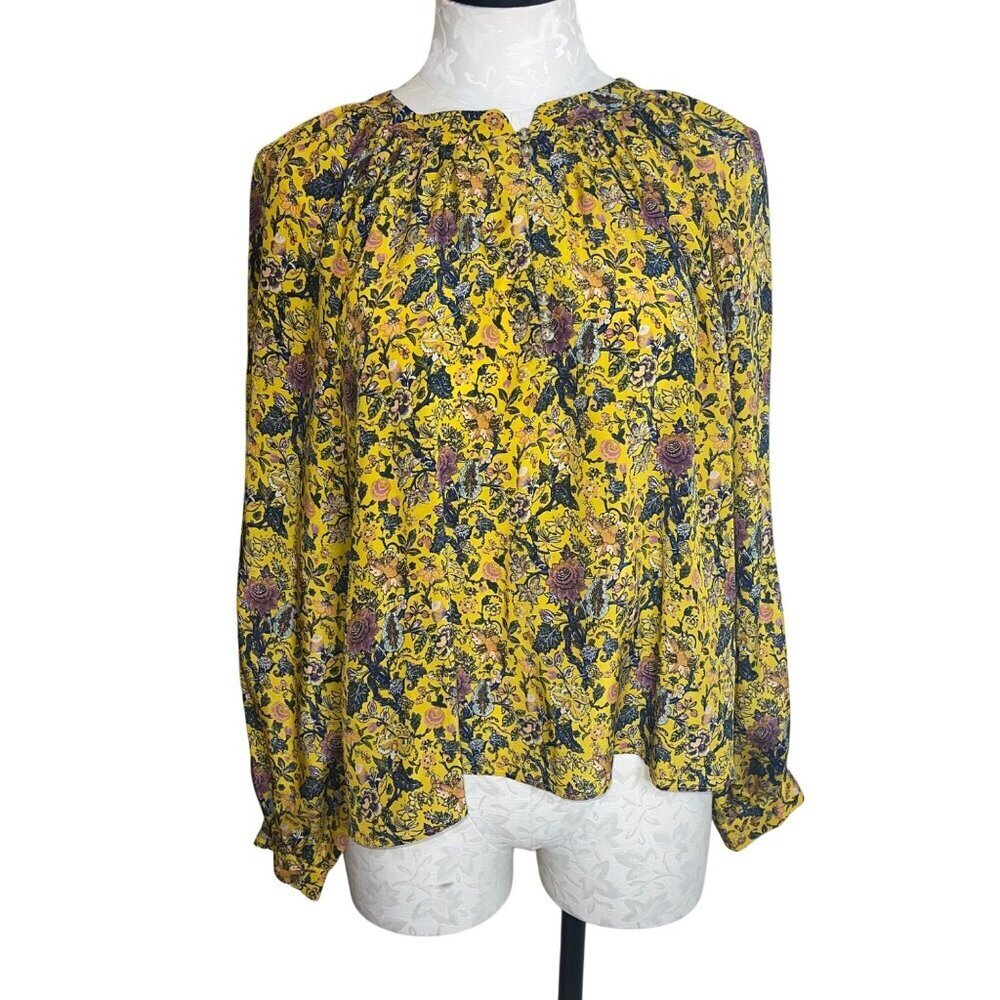 Karen Walker Womens Madewell Blouse Size Medium Yellow Peplum Back Tie Pure Silk